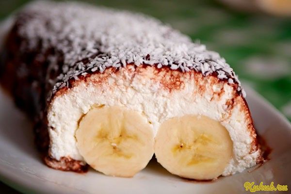 десерт, банан, творог