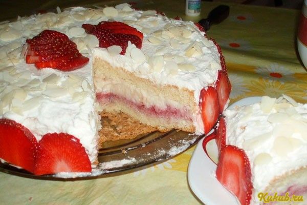 апельсиновый, торт, клубникой