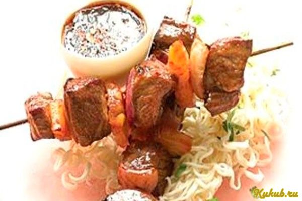 азиатский, шашлык, говядины, лапша