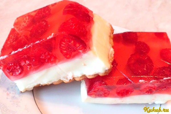 десерт-желе, творогом, печеньем, творог