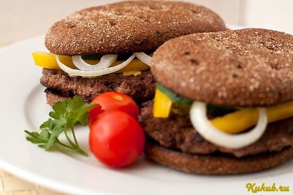 гамбургер, ржаным, хлебом