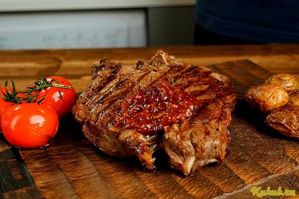 говяжий, стейк, фасолевым