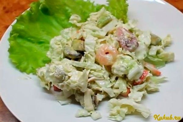 энергетический, салат, креветками, капуста