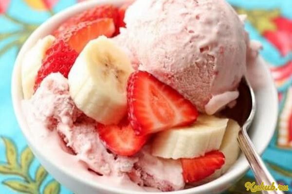клубнично-банановое, мороженое, по-домашнему клубнично-банановое, мороженое, по-домашнему