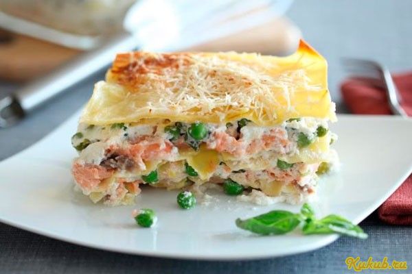 лазанья, лососем, творогом, творог