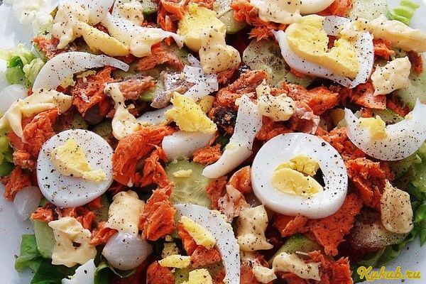 лососевый, салат, помидорами