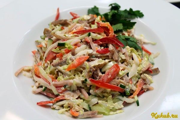 мясной, салат, лапша