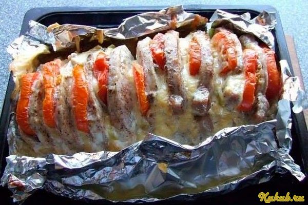 мясо, гармошка, помидорами, свинина, маринад