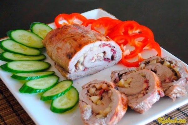 рулет, свинины, яблоками, свинина