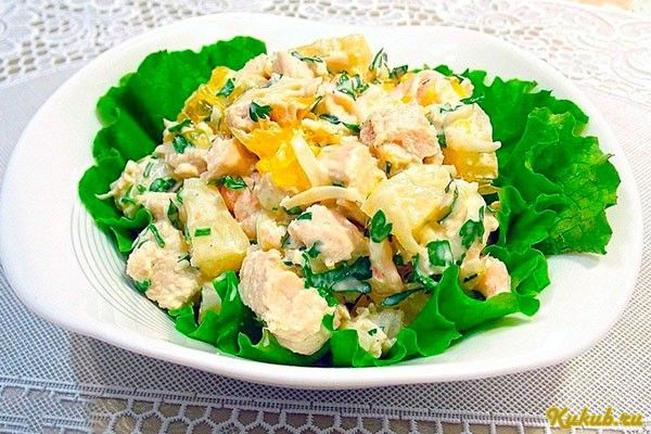 салат, ананас, копченым, киви