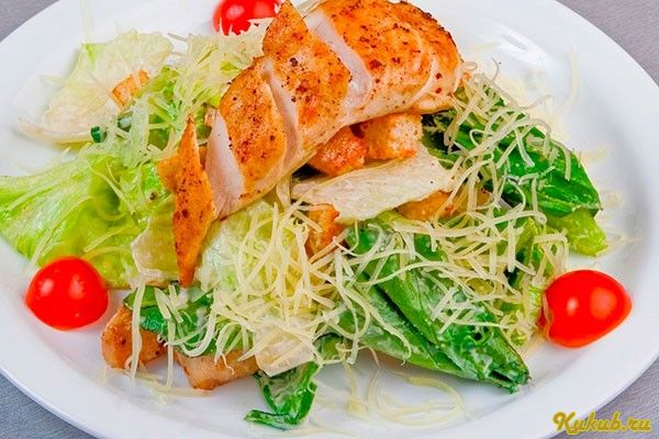 салат, цезарь, курицей