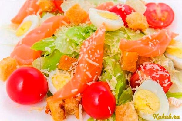 салат, цезарь, лососем