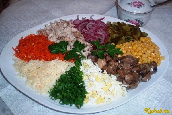 салат, ералаш, куриной, свинина