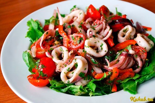 салат, кальмаров, овощей