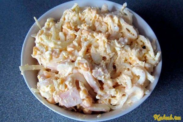 салат, кальмаров салат, кальмаров