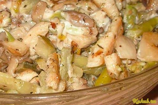 салат, вешенок, куриного