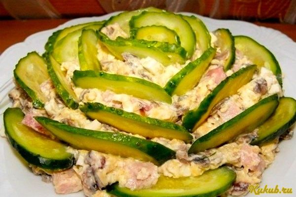 салат, изумрудный, ветчиной