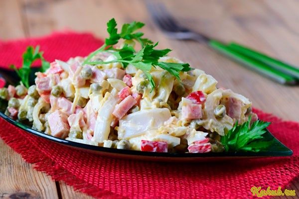 салат, нежный, ветчиной салат, нежный, ветчиной