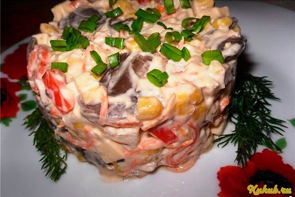 салат, мозаика, шампиньонами