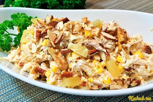 Салат «Нежность» с куриным филе и грибами Кулинарные рецепты