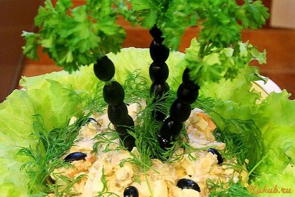 салат, пальмы, куриной