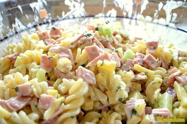 салат, по-французски, макаронами, свинина