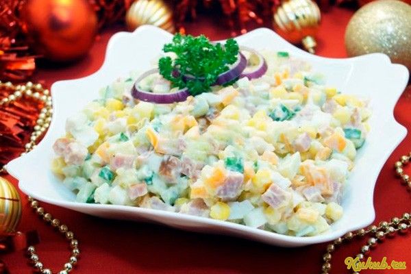 салат, рождественский, ветчиной