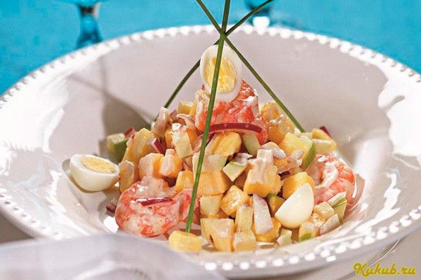 салат, ананасом, вареными