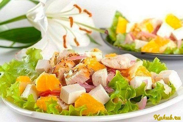 салат, апельсинами, курицей, маринад