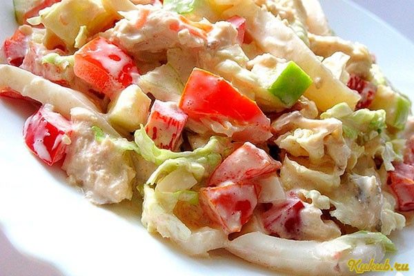 салат, курицей, кальмарами, капуста
