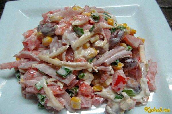 салат, огурцом, ветчиной