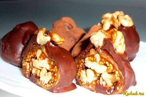 шоколадные, конфеты, инжира