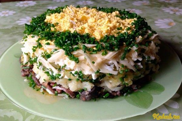 слоеный, салат, грибы