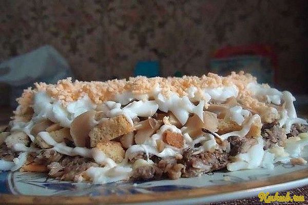 слоеный, салат, грибов
