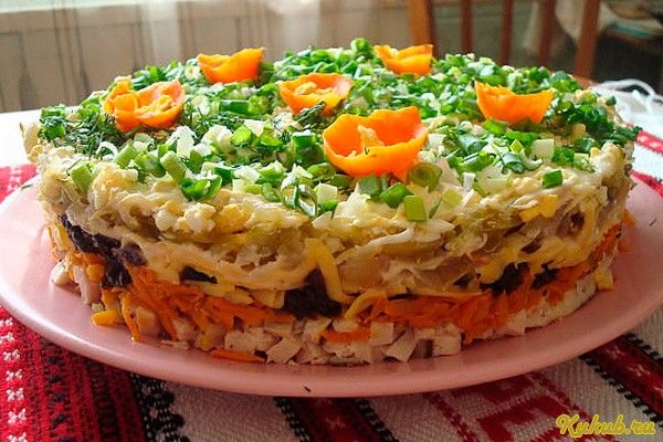 слоеный, салат, свинина
