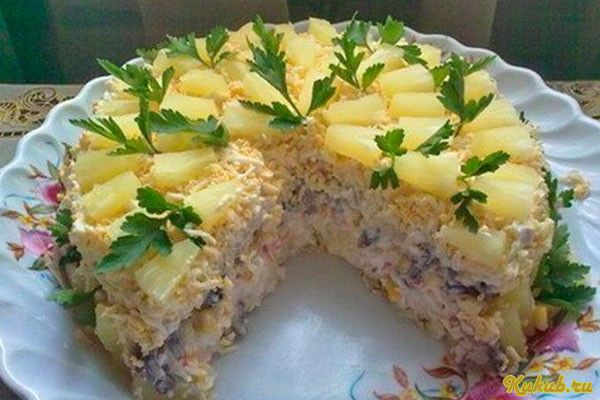 слоеный, салат, курицей