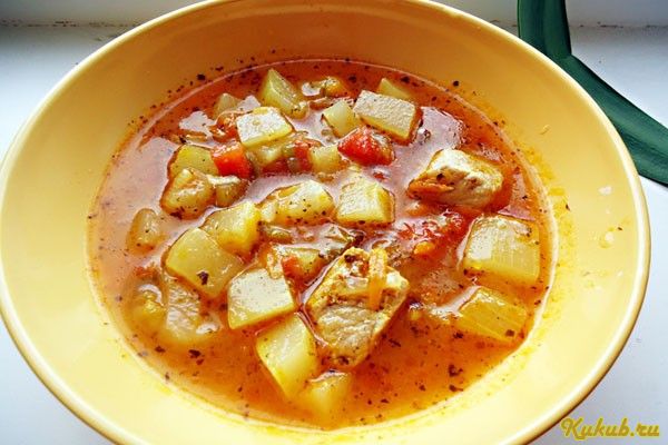 мясной, кабачками, половину корня, свинина