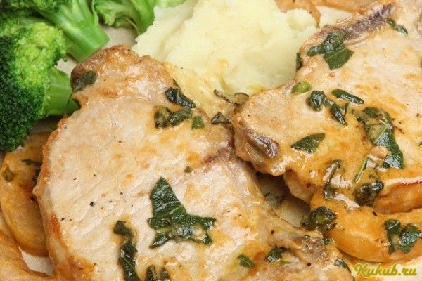 свиная, отбивная, сливками, жир