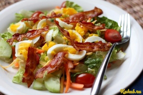 теплый, салат, жир, бекон