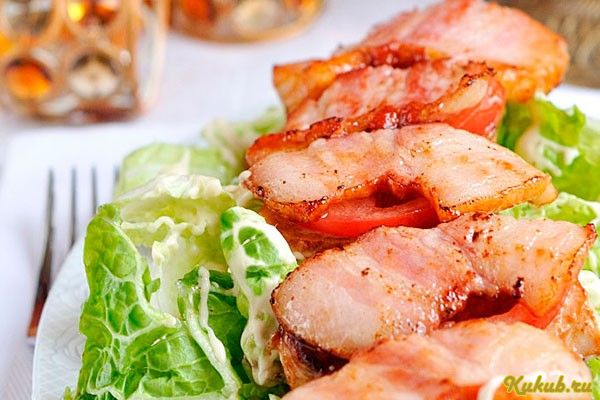 теплый, салат, жир, бекон