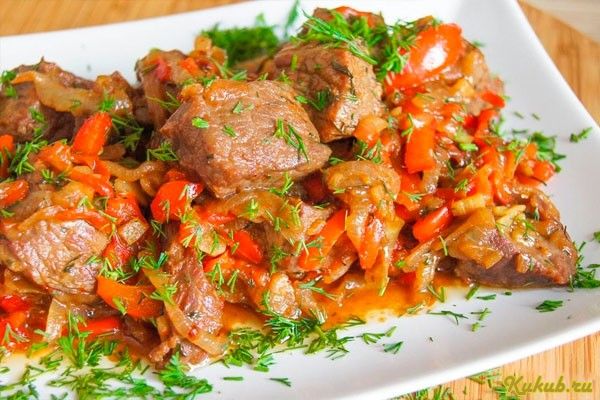 тушеная, говядина, перцем