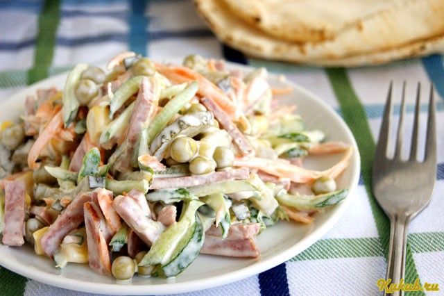 вкусный, салат, колбасой вкусный, салат, колбасой