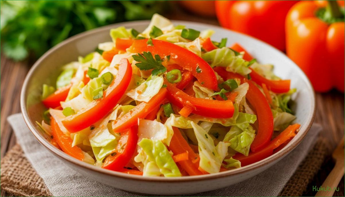(салат, капусты, болгарским, перцем, морковью) Салат из капусты с болгарским перцем и морковью для простого и полезного питания