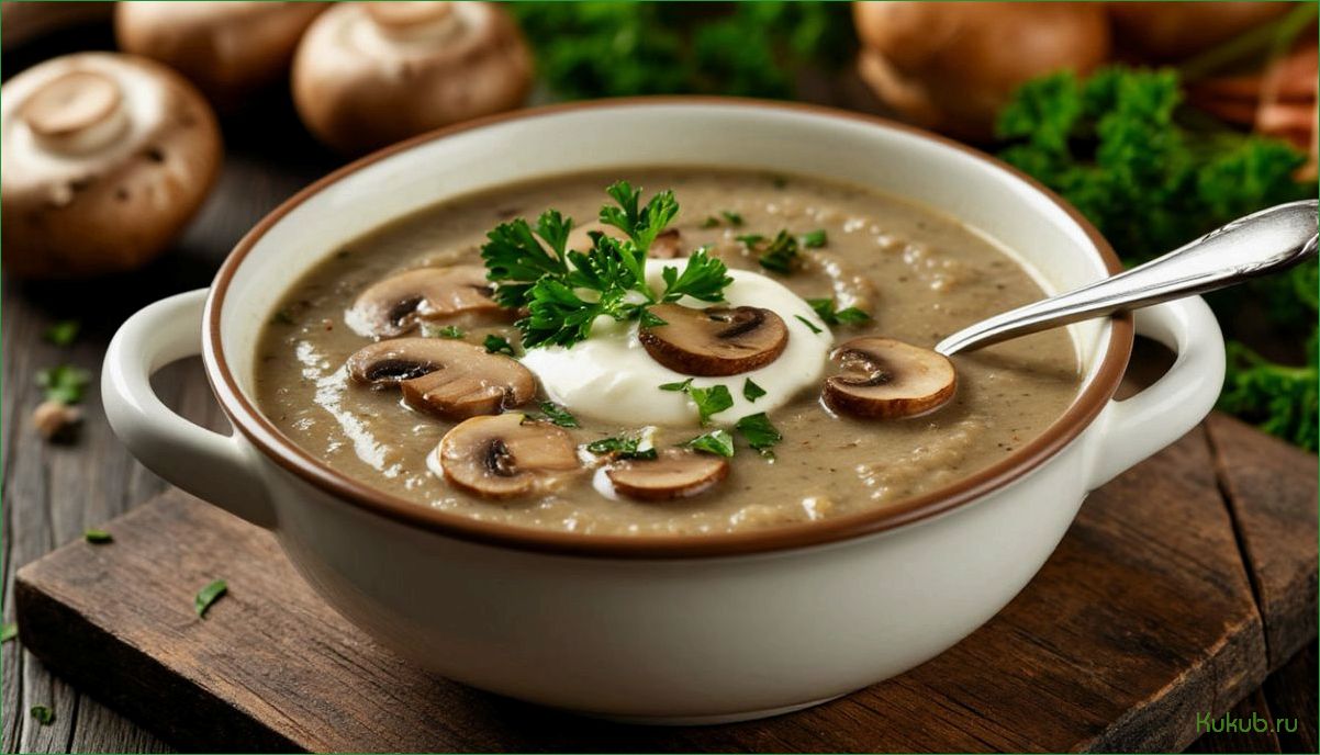 (классический, грибной, пюре, шампиньонов, сливками) Классический грибной суп пюре из шампиньонов со сливками для гурманов