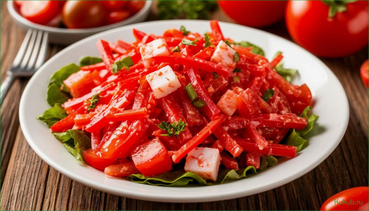 Приготовление салата Красное море с крабовыми палочками помидорами и перцем