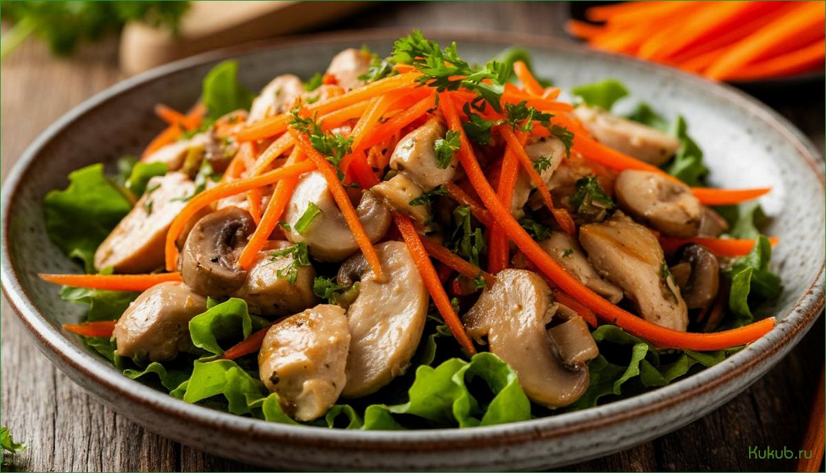 Рецепт салата Мужские слезы с курицей, грибами и корейской морковью